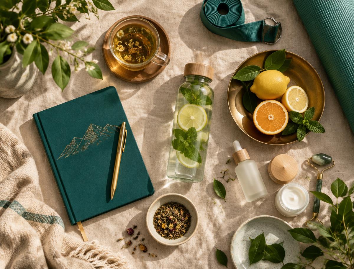 Healthy living journal and wellness essentials